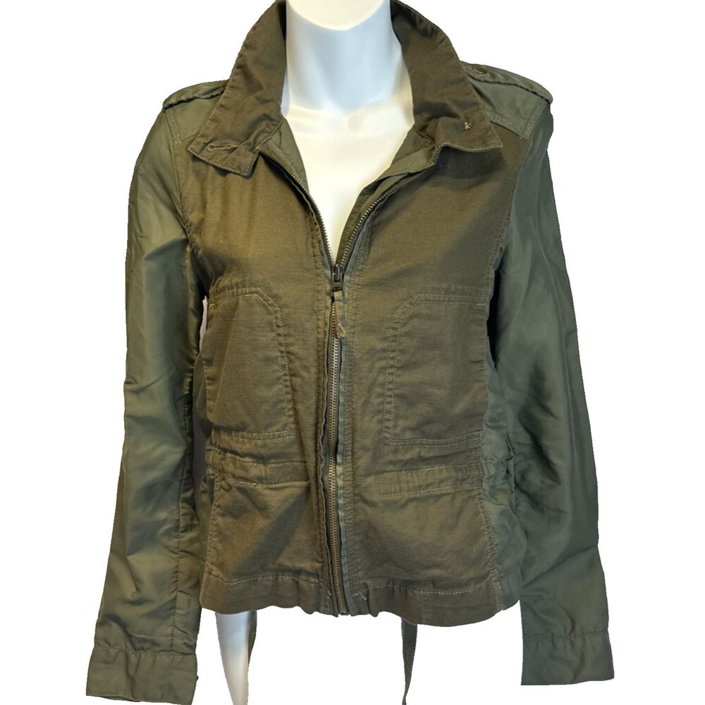 Lucky Brand Olive Military Utility Jacket S Small 7WP3001 Nylon Trim Drawstring